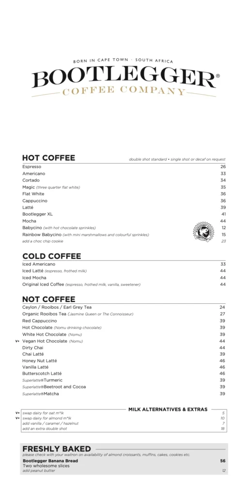 Bootlegger Coffee Company Menu