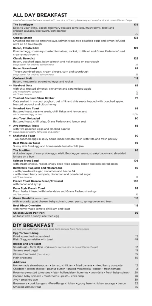 Bootleggers Breakfast Menu