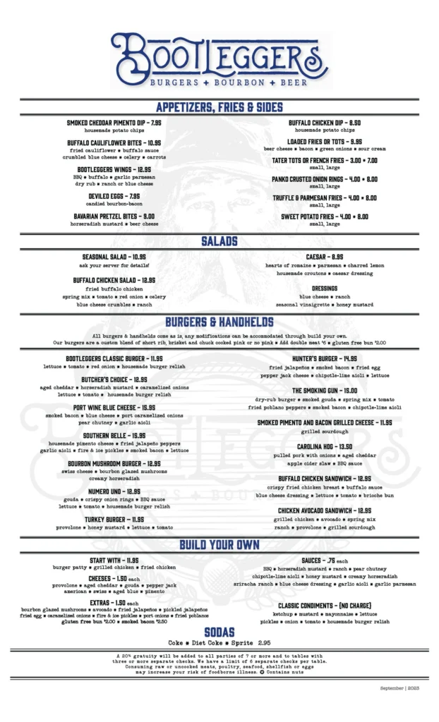 Bootleggers Lunch Menu