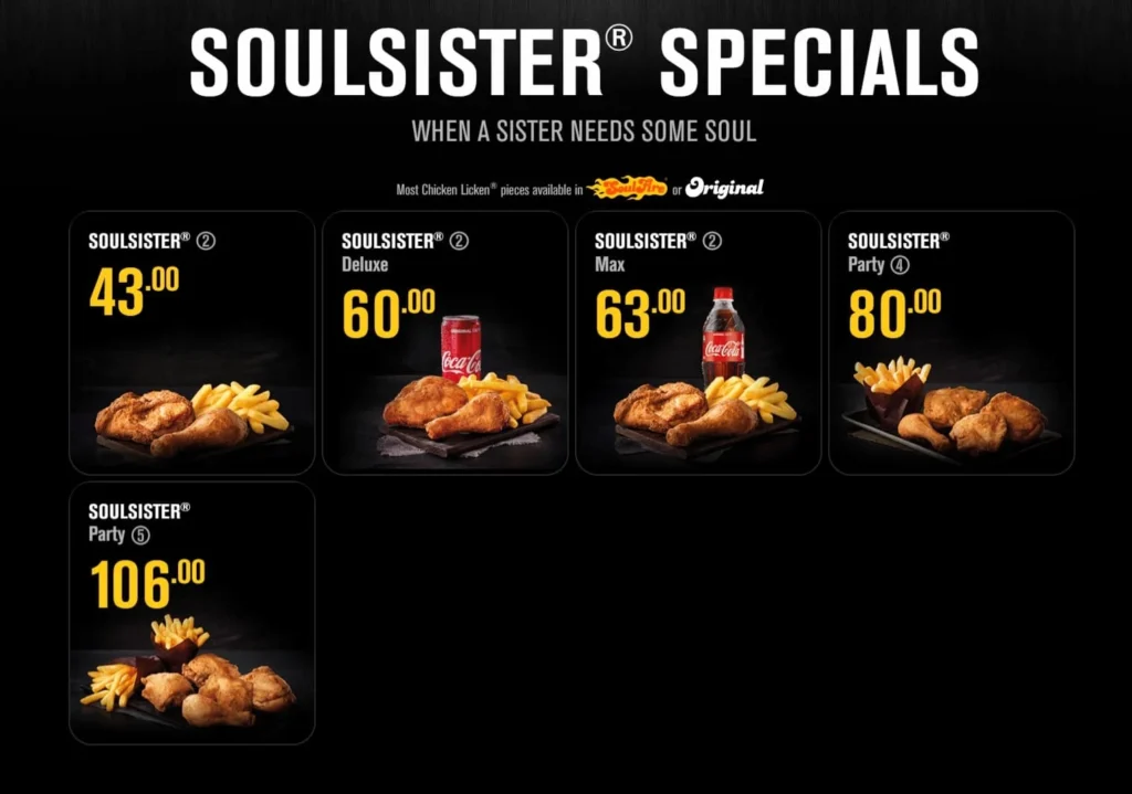 CHICKEN LICKEN LUNCH MEALS & SOULSISTER SPECIALS