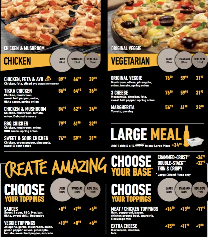 Debonairs Vegetarian Pizzas & Snackie Pizzas