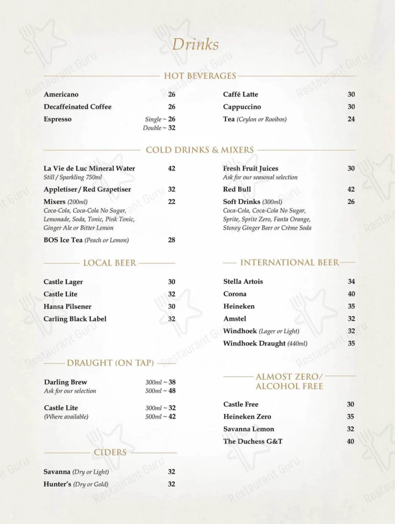 Hussar Grill Drinks Menu