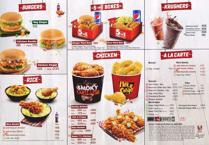 KFC Wings Menu