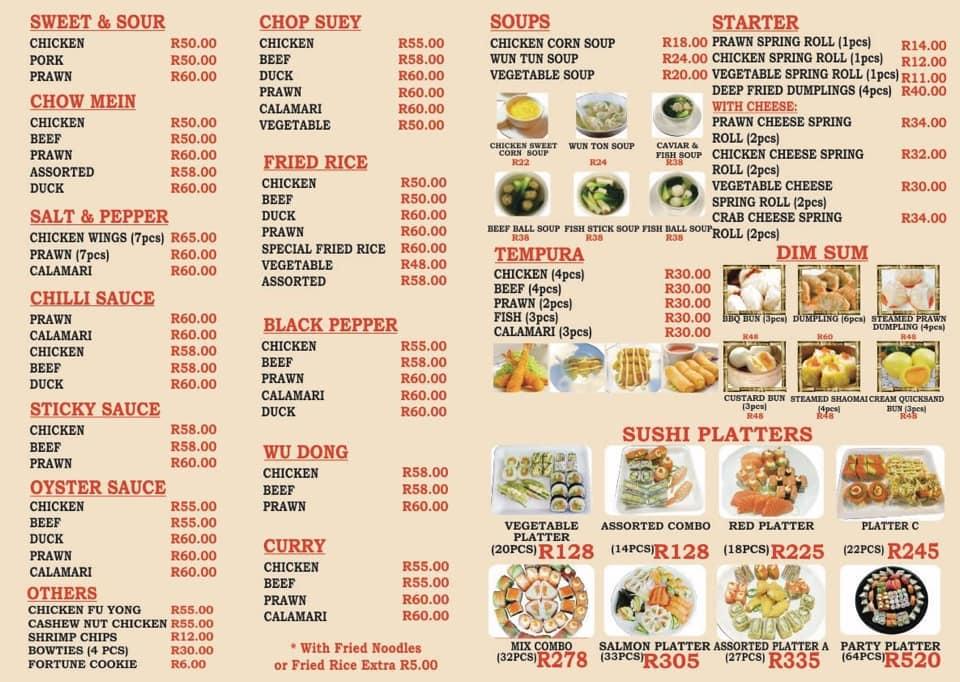 Kung Fu Kitchen Sushi Menu