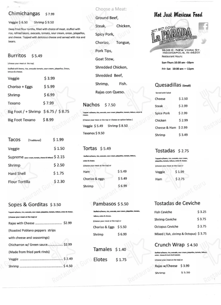 La Parada Waterfront Menu