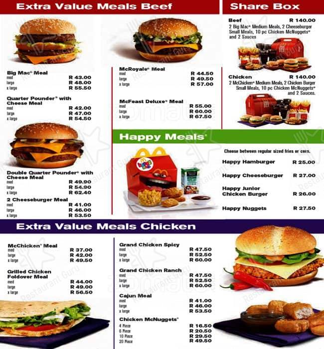 McDonalds Menu With Updated Prices in South Africa 2024