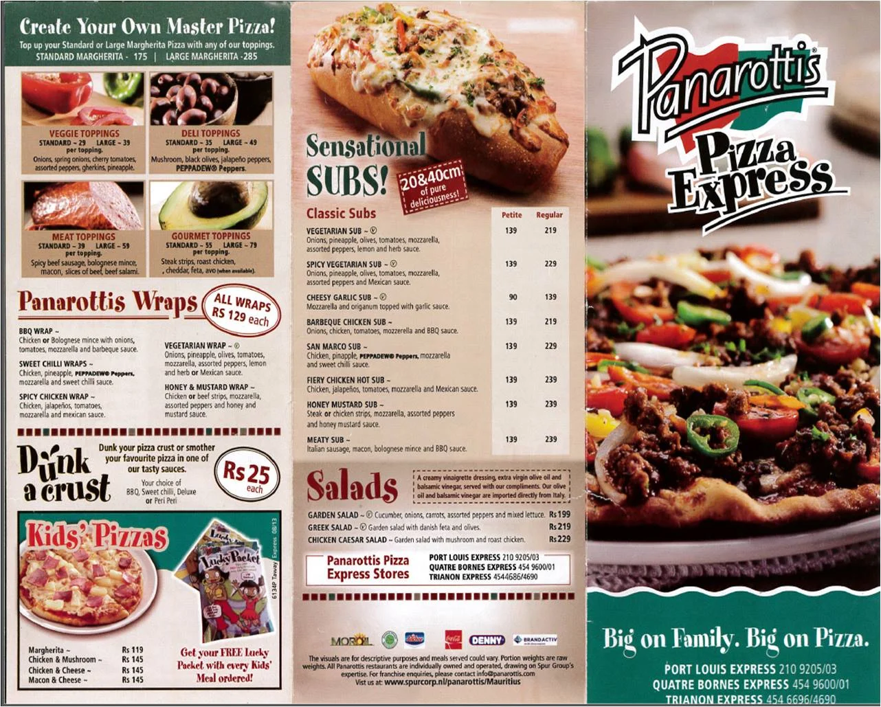 Panarottis Menu