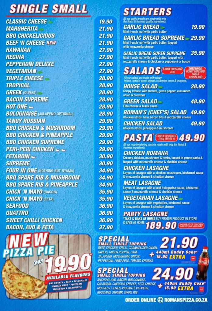 Romans Pizza Breakfast Menu With Updated Prices in South Africa 2024 ...