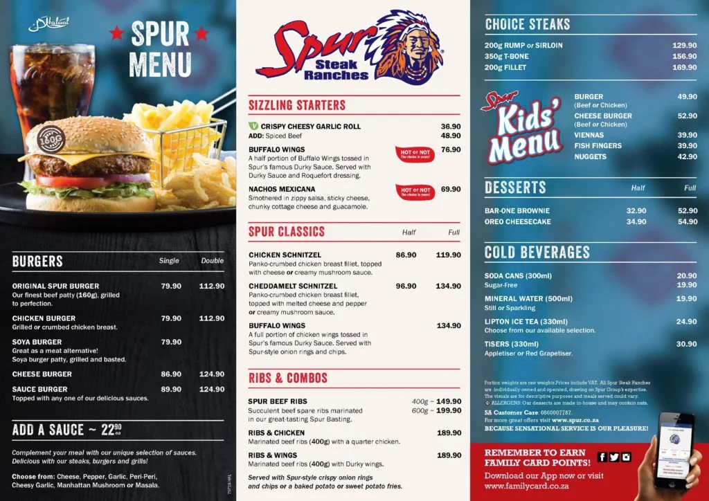 Spur Menu With Updated Prices