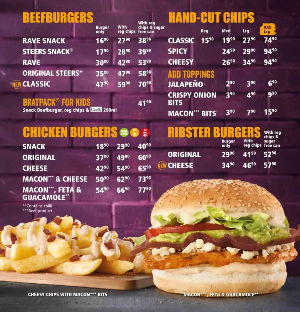 Steers Burger Menu