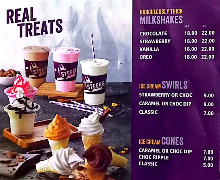 Steers Ice Cream Menu