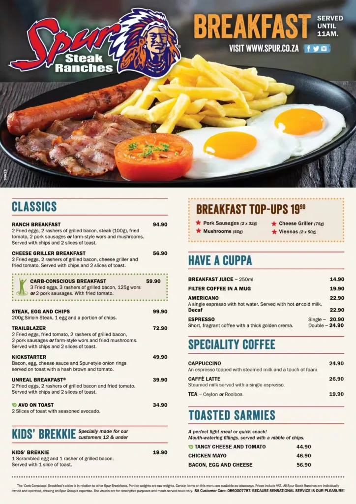 Updated Menu Items And Prices of Spur's South Africa