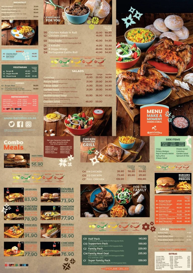 Barcelos Menu With Updated Prices in South Africa 2024