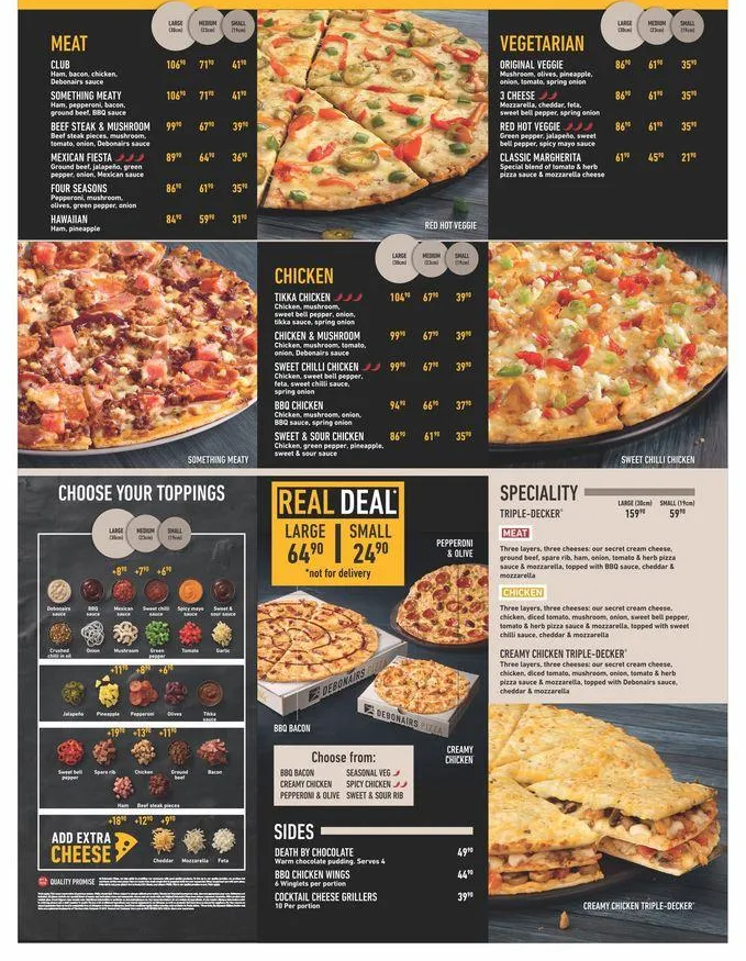 Debonairs Pizza Menu With Updated Prices in South Africa 2024