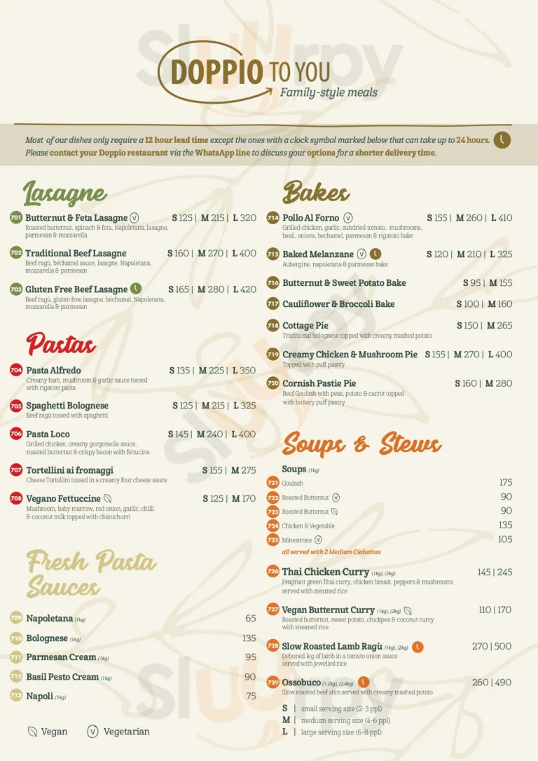 Doppio Zero Menu With Updated Prices in South Africa 2024