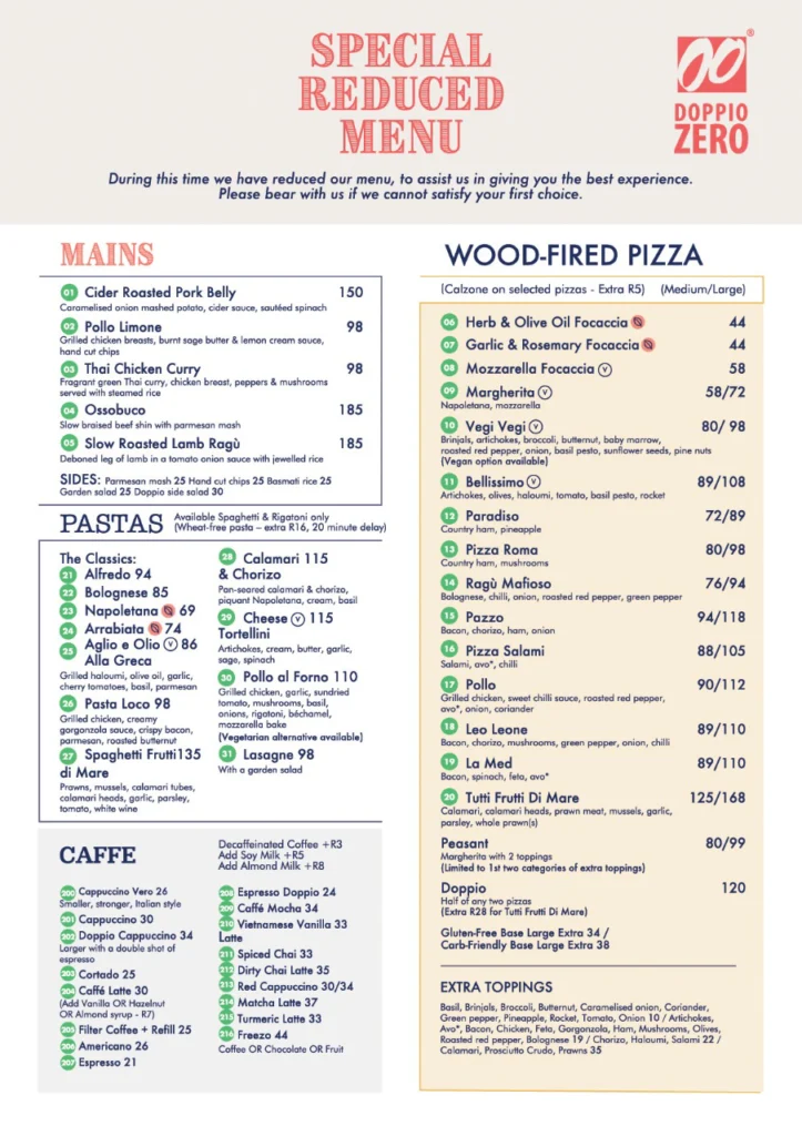 Doppio zero Chicken Pizza Menu