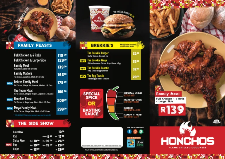 Honchos Menu With Updated Prices in South Africa 2024