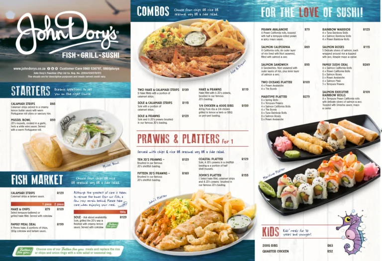 John Dorys Menu With Updated Prices in South Africa 2024