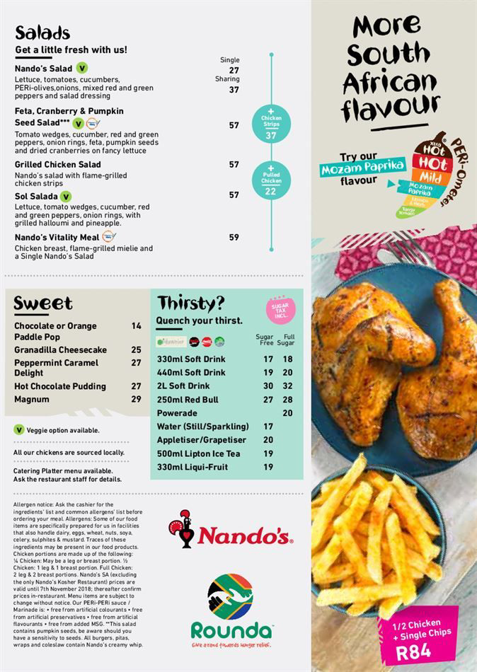 Nandos Chicken Menu