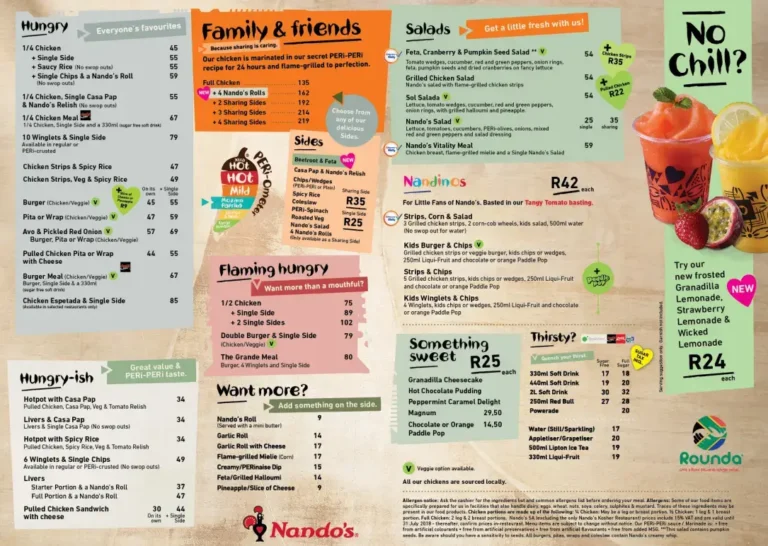 Nandos menu and store prices 2020