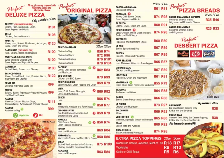 Pizza Perfect Menu With Updated Prices in South Africa 2024