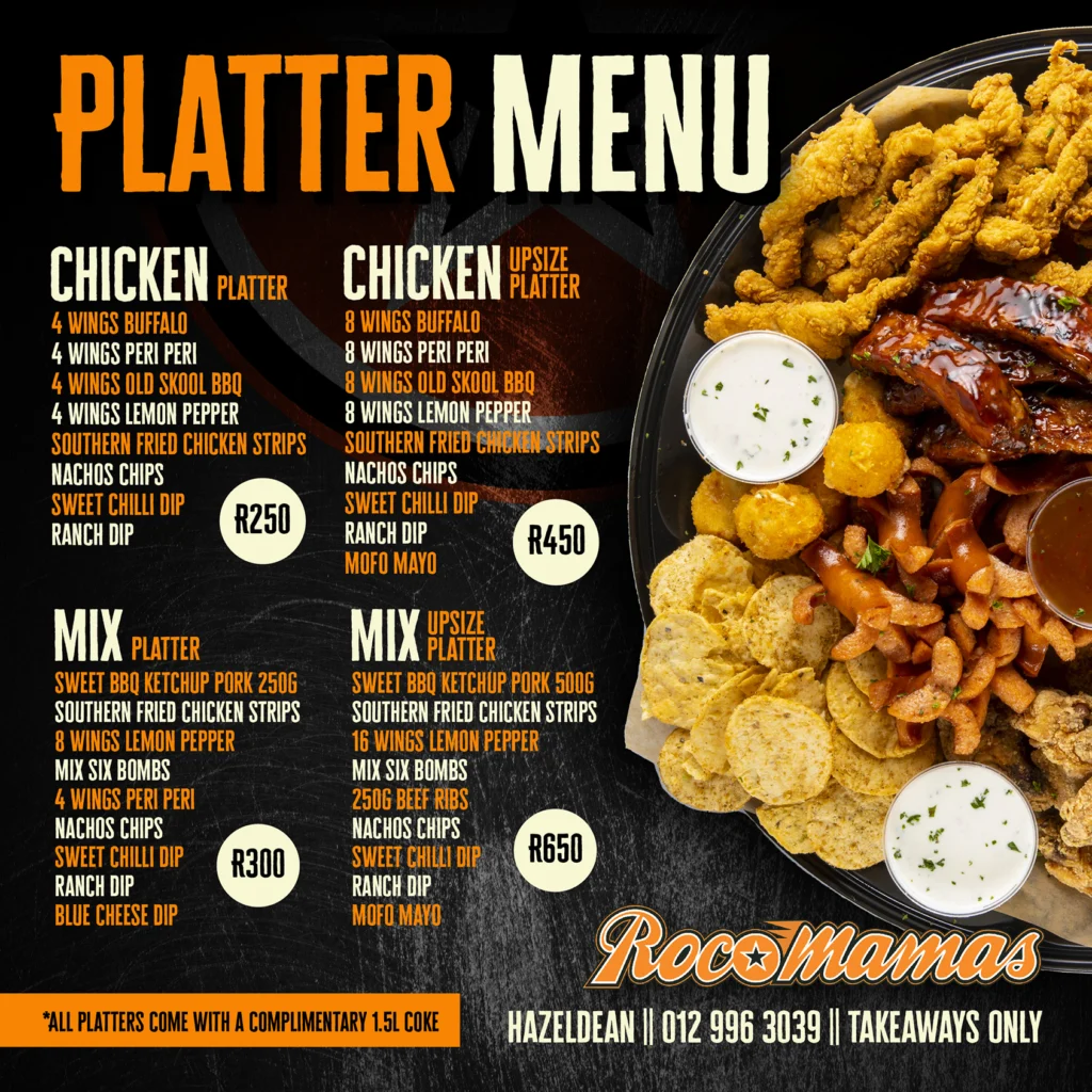 Rocomamas Platters Menu