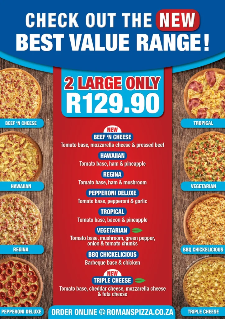 Romans Pizza Menu With Updated Prices in South Africa 2024 – menu za