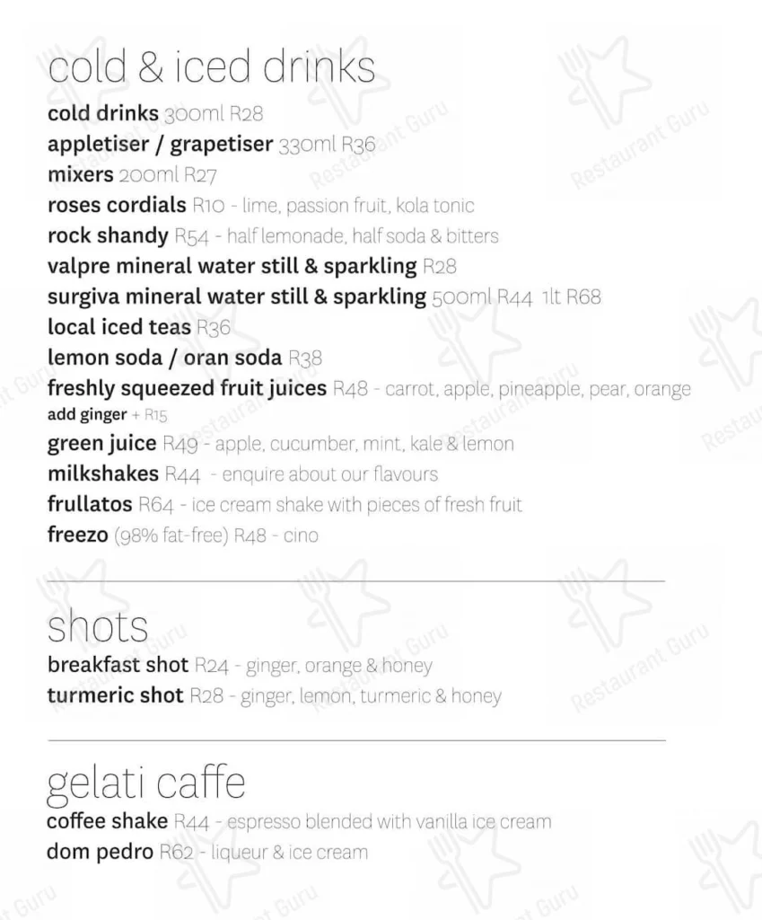 Tashas Menu South Africa