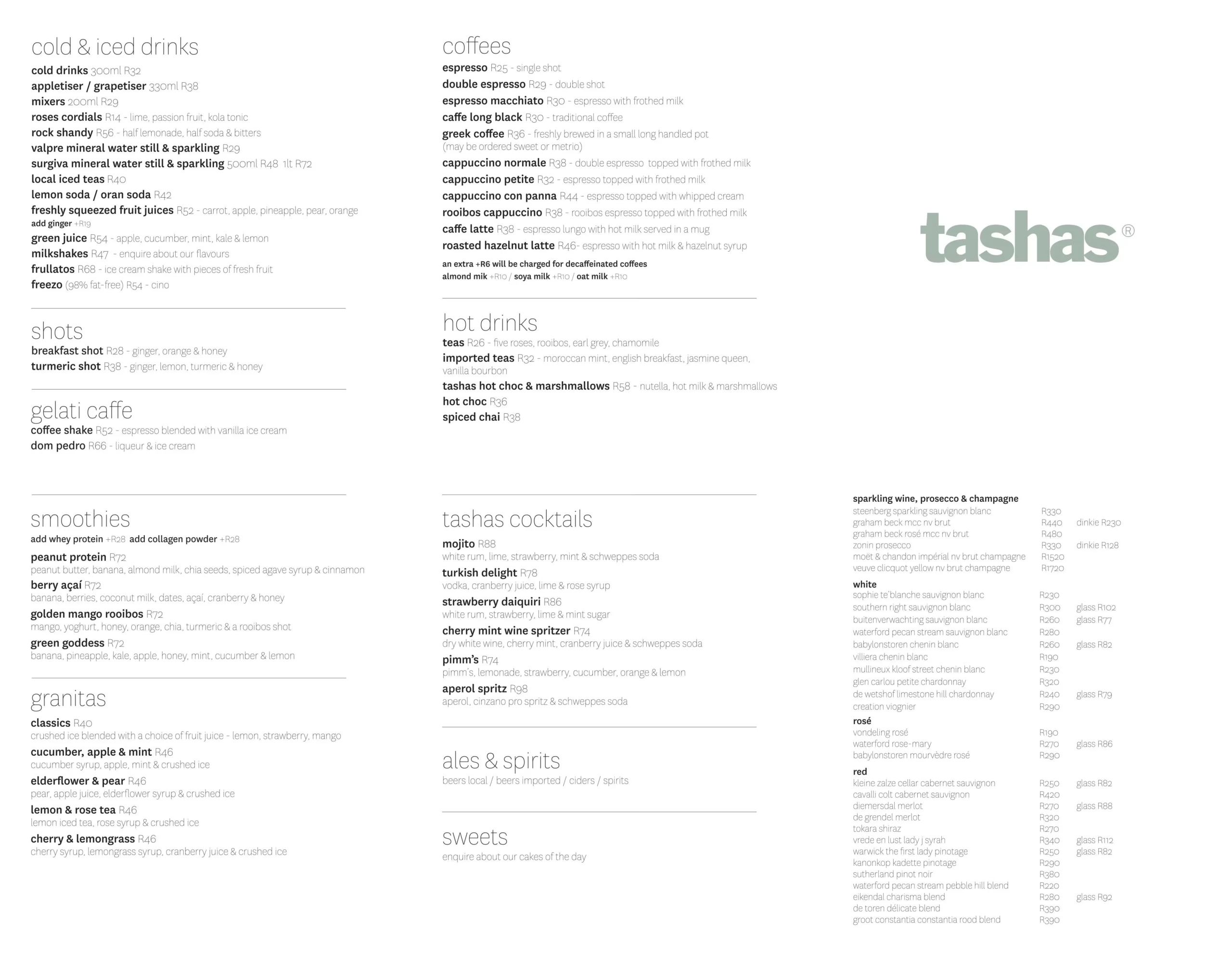 Tashas Menu