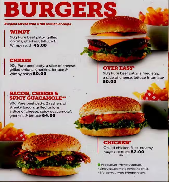 Wimpy Menu With Updated Prices in South Africa 2024 – menu za