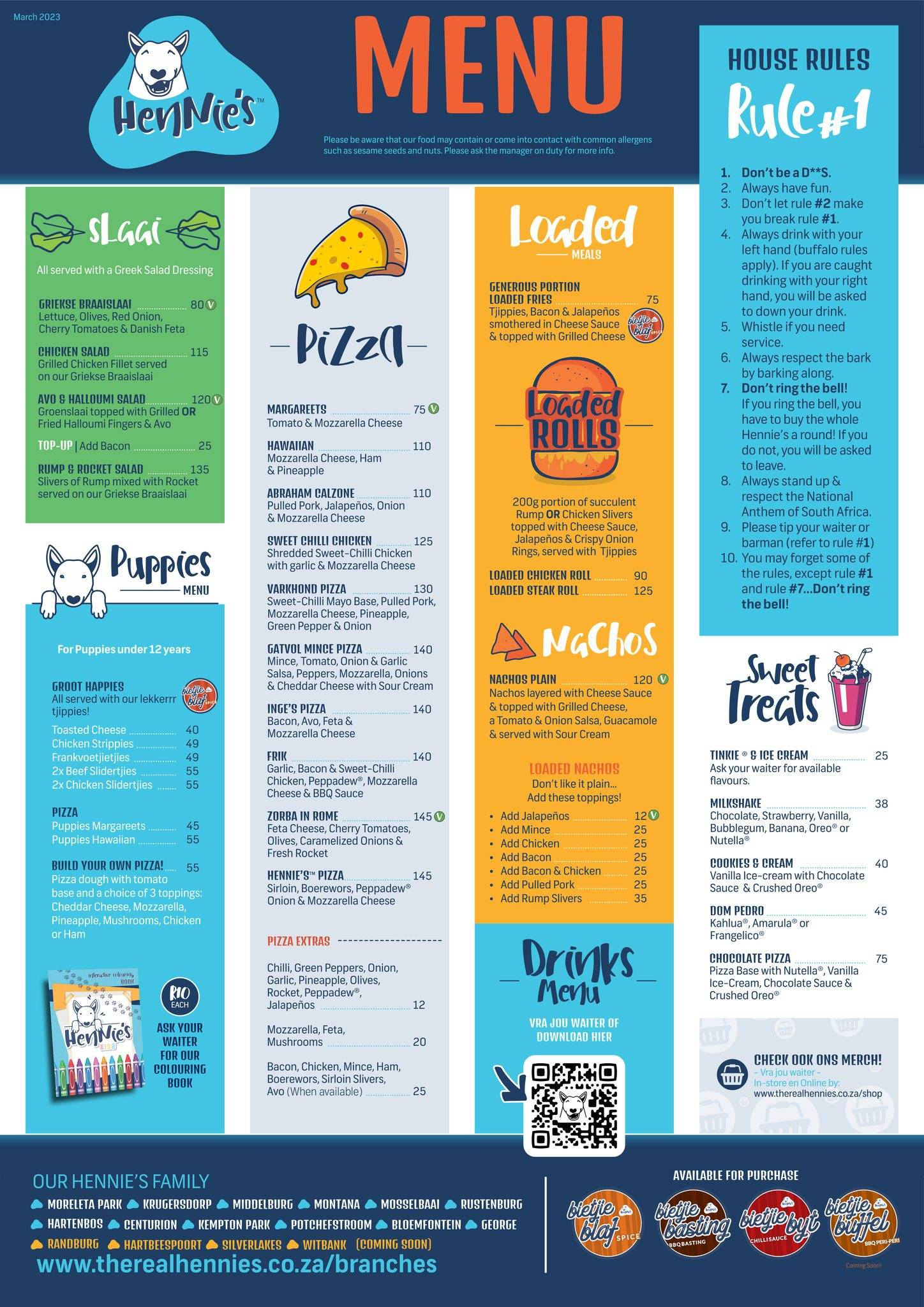 Hennie’s George Menu