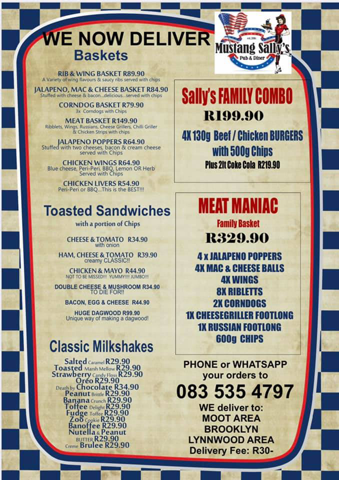 Mustang Sally’s Menu With Updated Prices in South Africa 2024