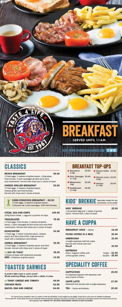 Spur Breakfast Menu