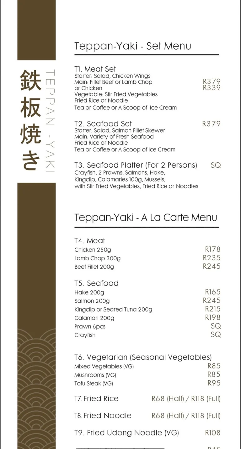 Daruma Umhlanga Menu With Updated Prices in South Africa 2024