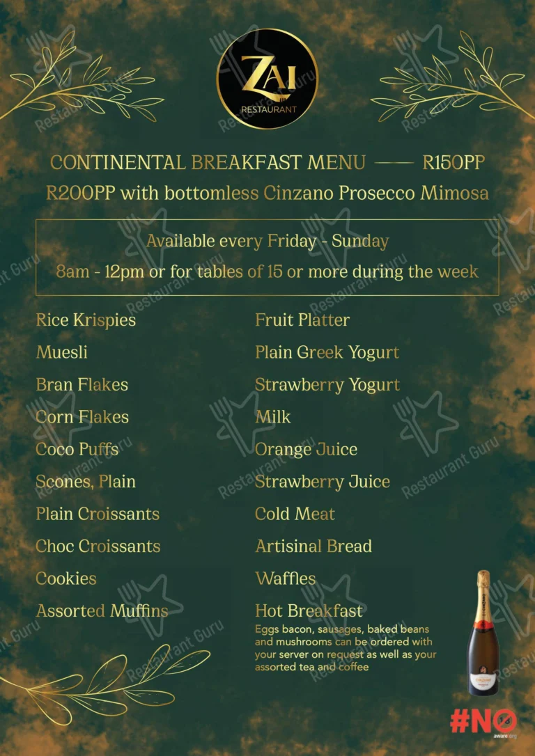 Zai Restaurant Menu With Updated Prices in South Africa 2024