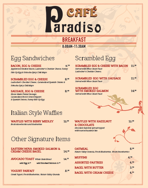Cafe Paradiso Menu With Updated Prices in South Africa 2024