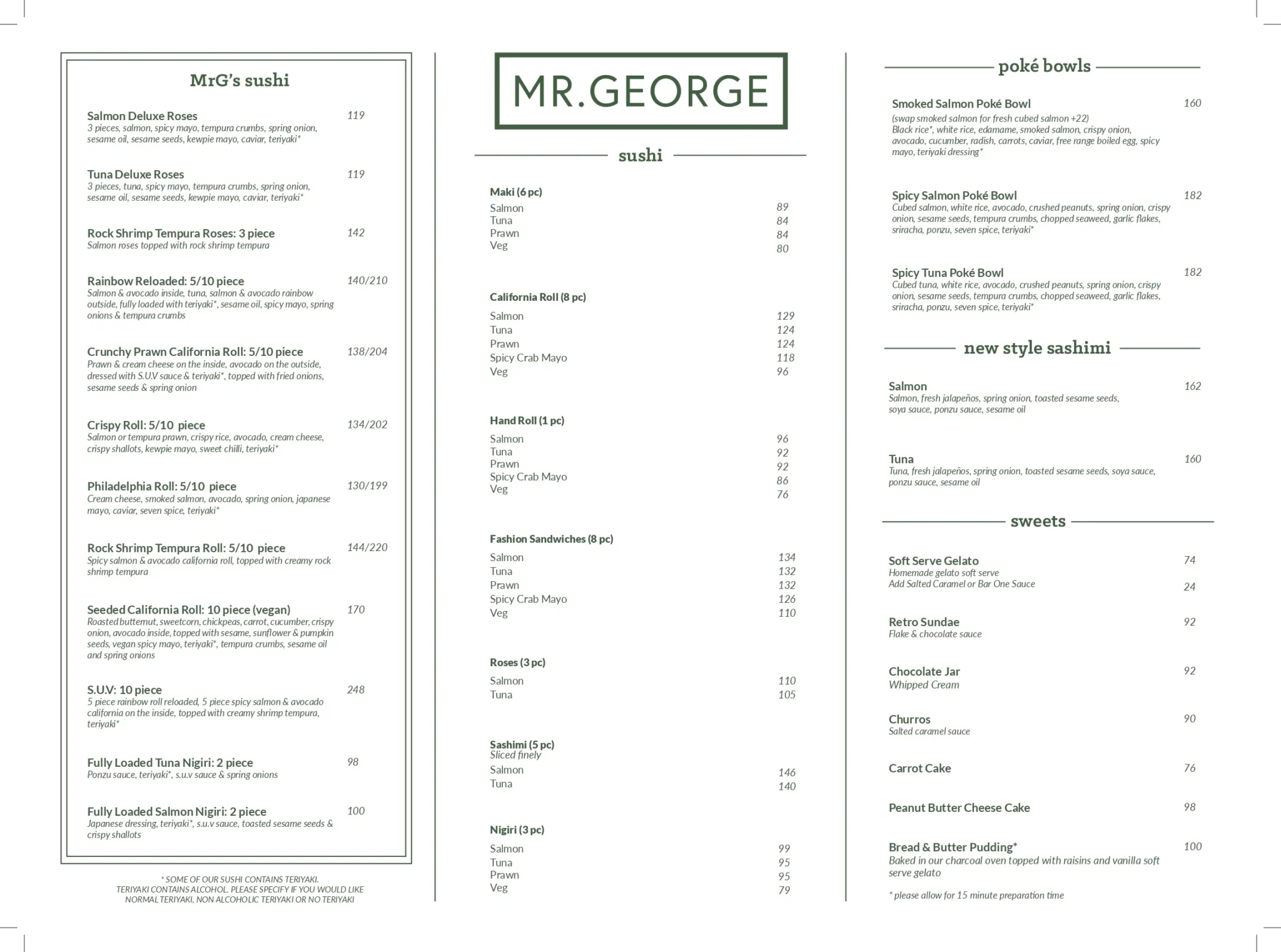 Mr George Menu